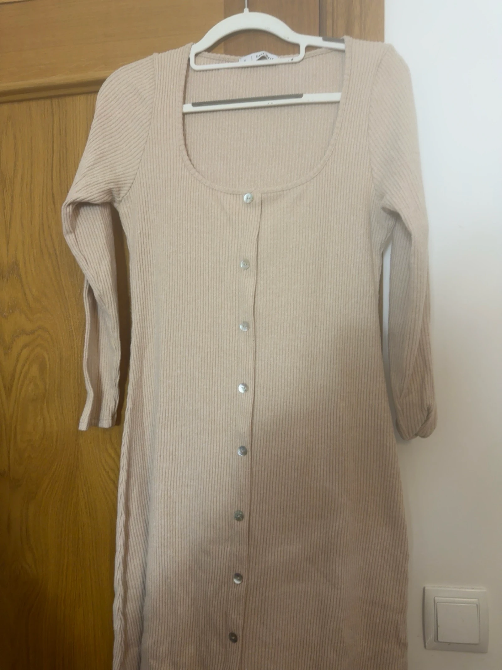 Beige Easy Wear Long Sleeve Button Down Midi Dress L – photo 2
